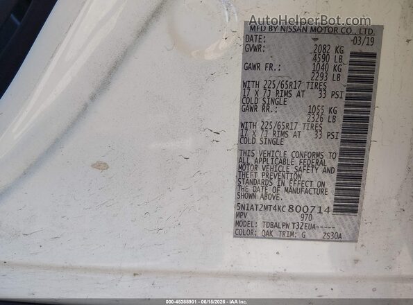 5N1AT2MT4KC800714 2019 NISSAN ROGUE White Շարժիչի բաժամունքի տեսք
