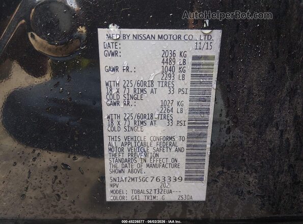 5N1AT2MT5GC763339 2016 NISSAN ROGUE Black Widok komory silnika