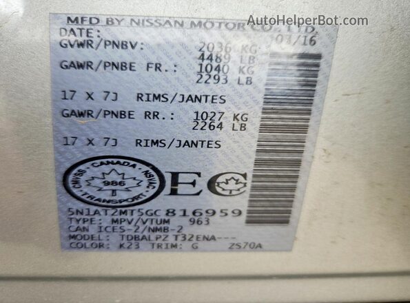 5N1AT2MT5GC816959 2016 NISSAN ROGUE Silver 