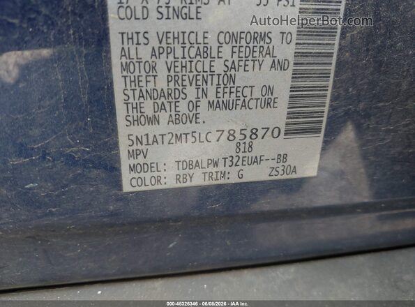 5N1AT2MT5LC785870 2020 NISSAN ROGUE Blue Engine compartment view