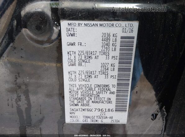 5N1AT2MT6GC796186 2016 NISSAN ROGUE Black Вид підкапотного простору