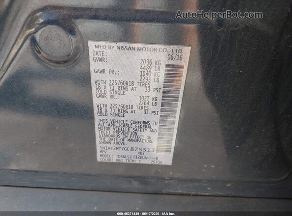 5N1AT2MT7GC875513 2016 NISSAN ROGUE Gray Շարժիչի բաժամունքի տեսք