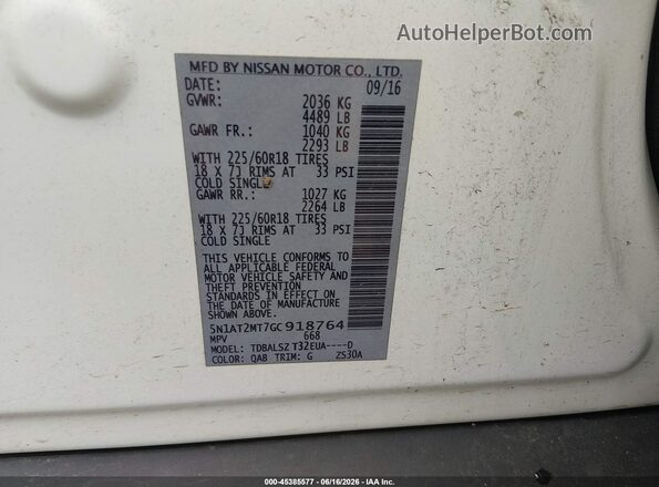 5N1AT2MT7GC918764 2016 NISSAN ROGUE White Вид підкапотного простору