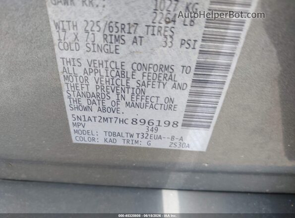 5N1AT2MT7HC896198 2017 NISSAN ROGUE Серый Вид подкапотного пространства