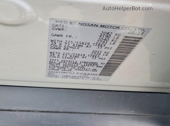 5N1AT2MT7LC729400 2020 NISSAN ROGUE Silver Widok naklejki z numerem VIN