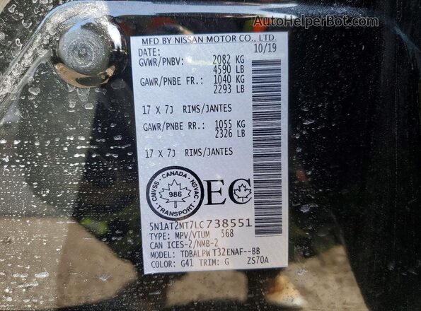 5N1AT2MT7LC738551 2020 NISSAN ROGUE Black 