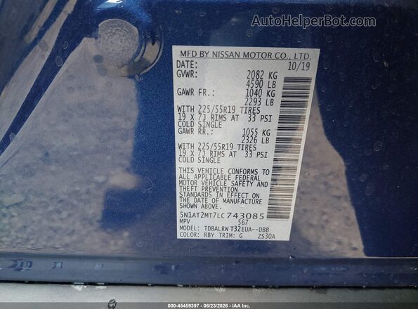 5N1AT2MT7LC743085 2020 NISSAN ROGUE Blue ძრავის განყოფილების ხედი