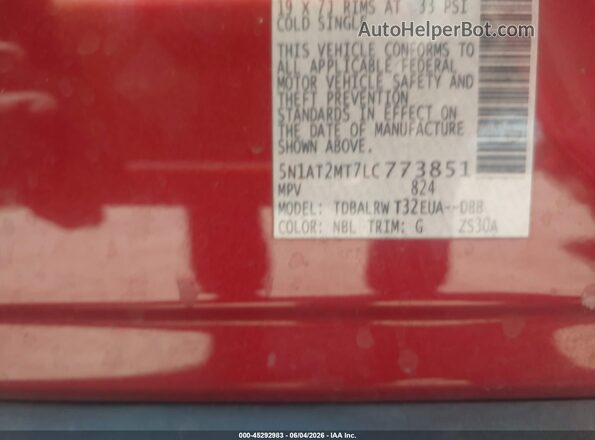 5N1AT2MT7LC773851 2020 NISSAN ROGUE Burgundy 