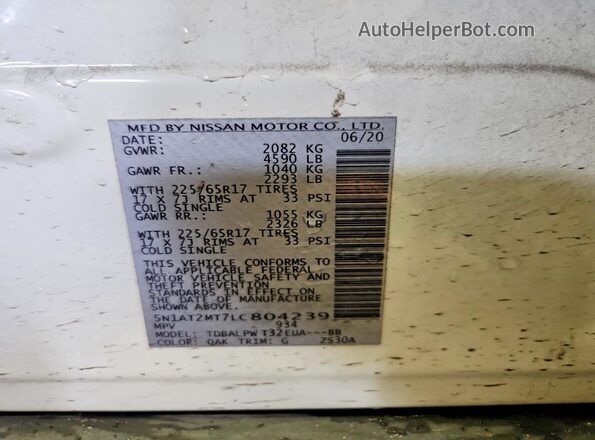5N1AT2MT7LC804239 2020 NISSAN ROGUE White 