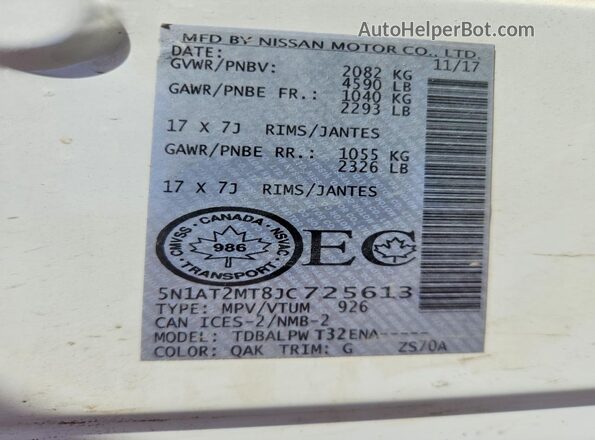 5N1AT2MT8JC725613 2018 NISSAN ROGUE White 