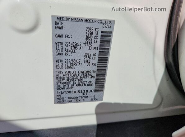 5N1AT2MT8JC811830 2018 NISSAN ROGUE White 
