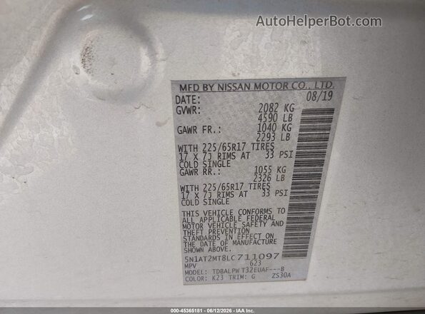 5N1AT2MT8LC711097 2020 NISSAN ROGUE Silver ძრავის განყოფილების ხედი
