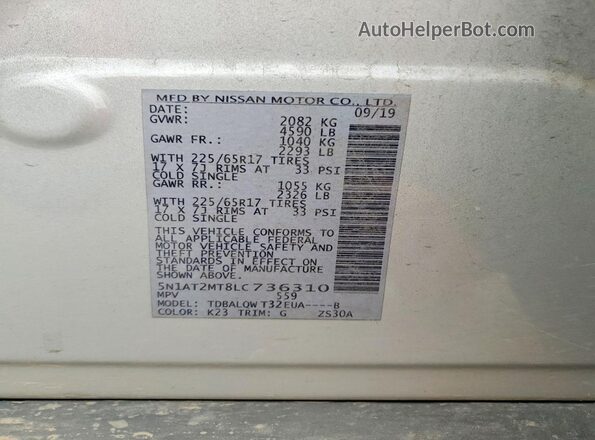5N1AT2MT8LC736310 2020 NISSAN ROGUE Silver 