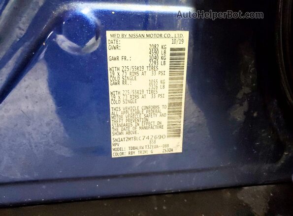 5N1AT2MT8LC742690 2020 NISSAN ROGUE Blue Vista del compartimento del motor