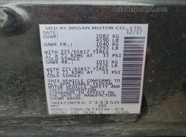 5N1AT2MT9JC733350 2018 NISSAN ROGUE Black 