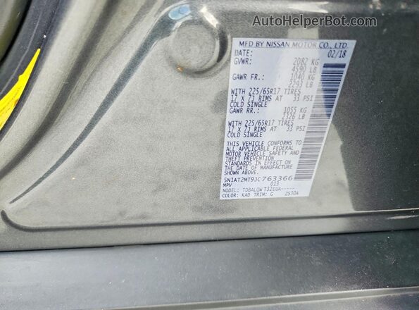 5N1AT2MT9JC763366 2018 NISSAN ROGUE Gray VIN կոդի պիտակի տեսք