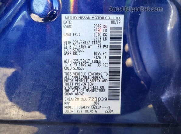 5N1AT2MTXLC723039 2020 NISSAN ROGUE Синий 