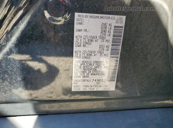5N1AT2MTXLC749012 2020 NISSAN ROGUE Black Widok naklejki z numerem VIN
