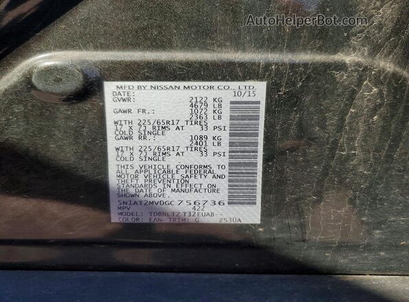 5N1AT2MV0GC756736 2016 NISSAN ROGUE Black VIN կոդի պիտակի տեսք