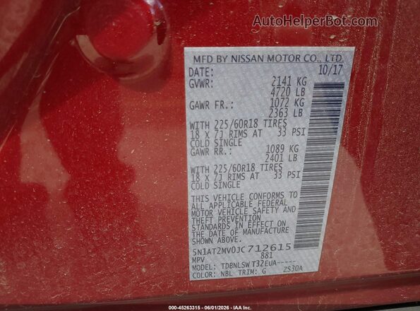 5N1AT2MV0JC712615 2018 NISSAN ROGUE Red 