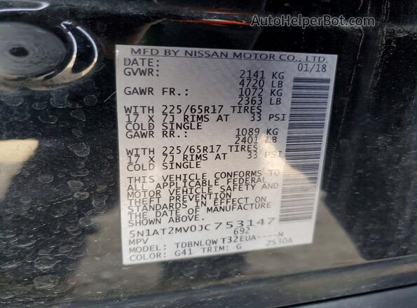 5N1AT2MV0JC753147 2018 NISSAN ROGUE Black 
