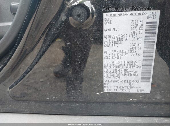 5N1AT2MV0KC810402 2019 NISSAN ROGUE Black ძრავის განყოფილების ხედი