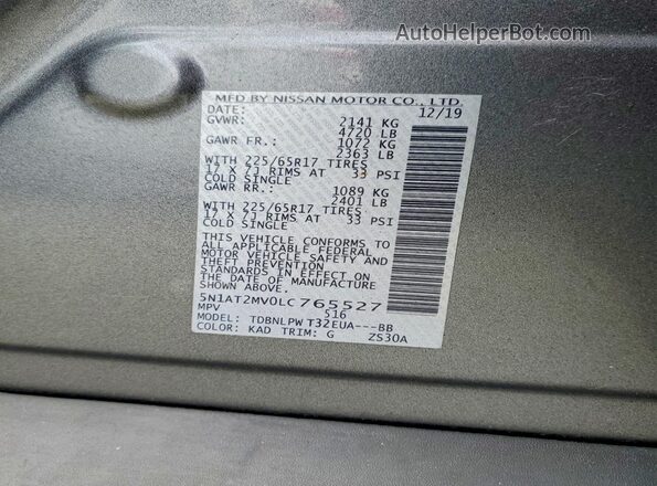 5N1AT2MV0LC765527 2020 NISSAN ROGUE Silver 