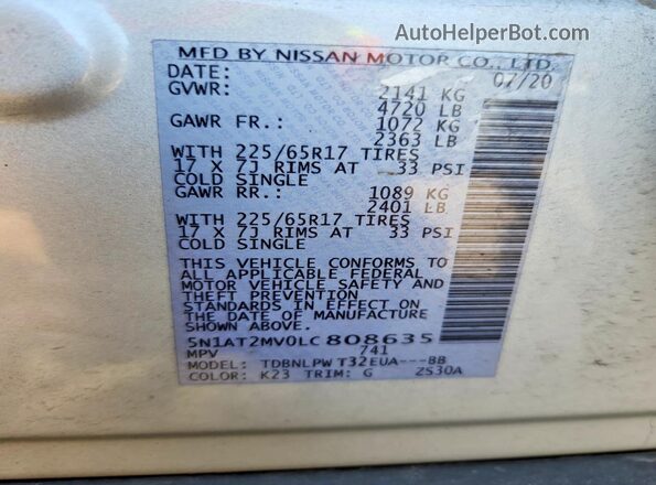 5N1AT2MV0LC808635 2020 NISSAN ROGUE Silver 