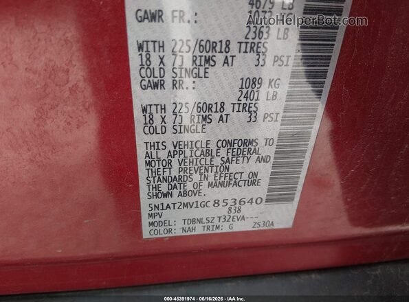 5N1AT2MV1GC853640 2016 NISSAN ROGUE Red 