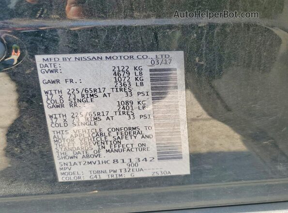 5N1AT2MV1HC811342 2017 NISSAN ROGUE Black Սալոնի 360 աստիճան տեսք