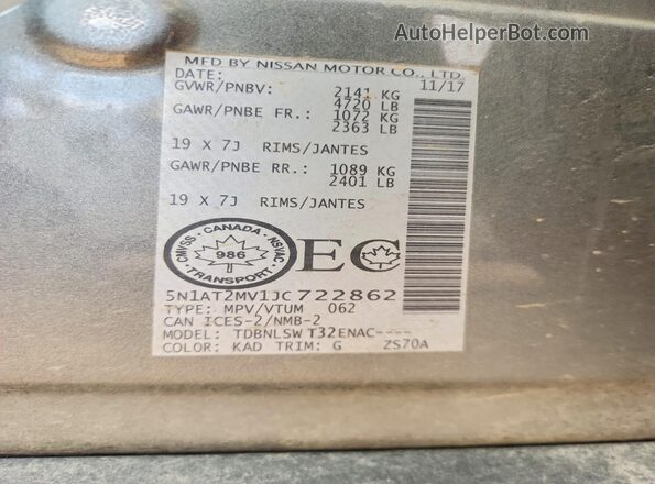 5N1AT2MV1JC722862 2018 NISSAN ROGUE Gray 