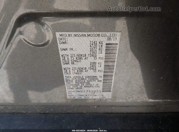 5N1AT2MV1LC715025 2020 NISSAN ROGUE Gray Շարժիչի բաժամունքի տեսք