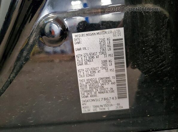 5N1AT2MV1LC786743 2020 NISSAN ROGUE Black Vista interior de 360 grados