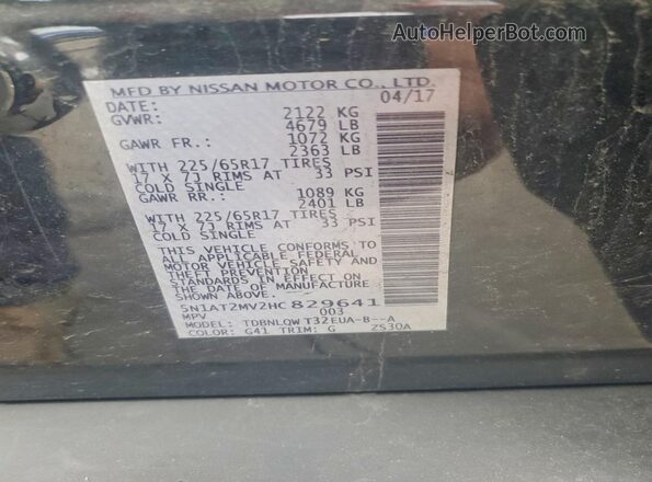5N1AT2MV2HC829641 2017 NISSAN ROGUE Black Вид наклейки з VIN-кодом