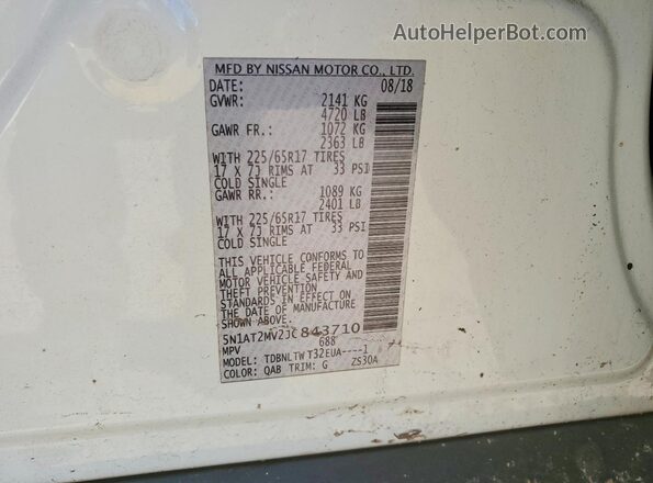 5N1AT2MV2JC843710 2018 NISSAN ROGUE White VIN კოდის სტიკერის ხედი