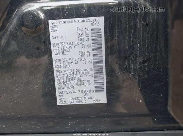 5N1AT2MV3GC739798 2016 NISSAN ROGUE Черный Вид подкапотного пространства