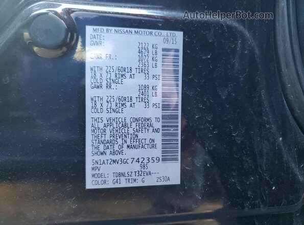 5N1AT2MV3GC742359 2016 NISSAN ROGUE Black Widok naklejki z numerem VIN