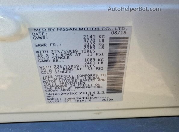 5N1AT2MV3KC703411 2019 NISSAN ROGUE Silver 