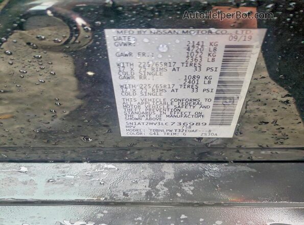 5N1AT2MV3LC736989 2020 NISSAN ROGUE Black VIN sticker view