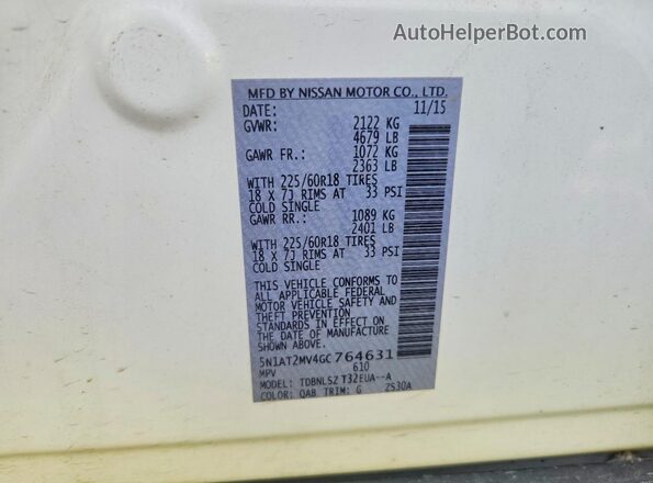 5N1AT2MV4GC764631 2016 NISSAN ROGUE White 