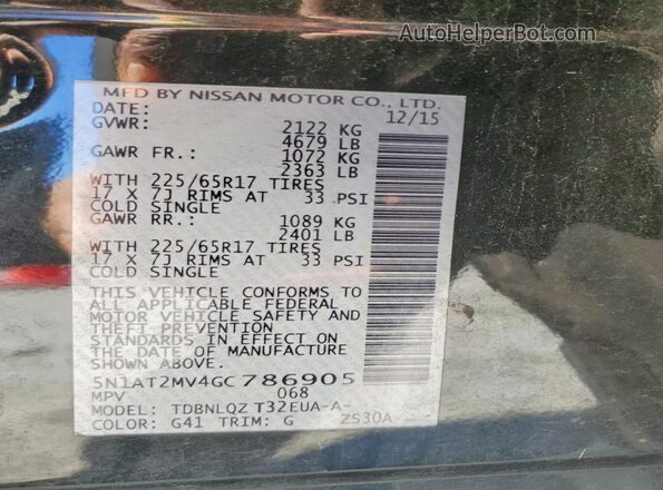 5N1AT2MV4GC786905 2016 NISSAN ROGUE Black Widok naklejki z numerem VIN