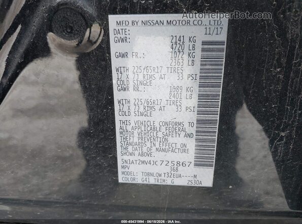 5N1AT2MV4JC725867 2018 NISSAN ROGUE Black Engine compartment view