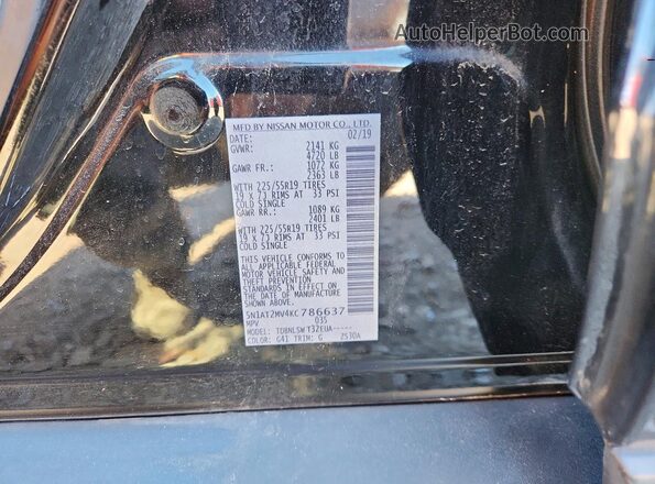 5N1AT2MV4KC786637 2019 NISSAN ROGUE Black VIN კოდის სტიკერის ხედი