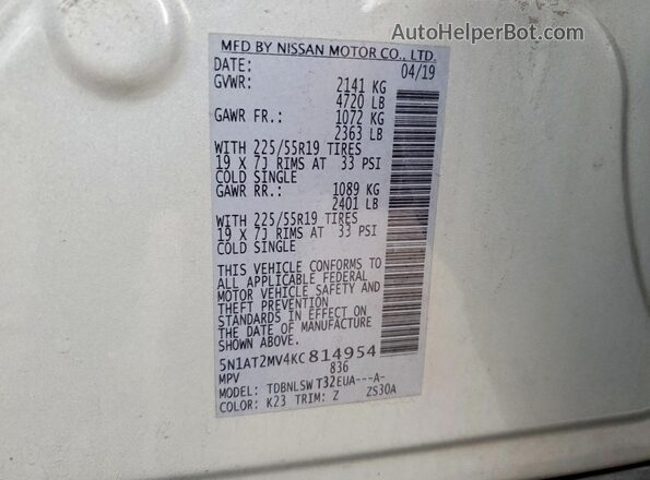5N1AT2MV4KC814954 2019 NISSAN ROGUE Silver 