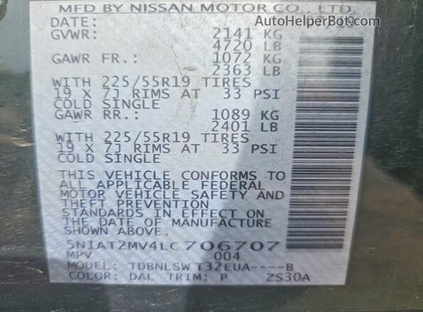 5N1AT2MV4LC706707 2020 NISSAN ROGUE Green 