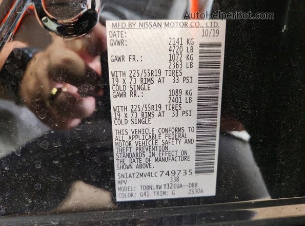 5N1AT2MV4LC749735 2020 NISSAN ROGUE Black Vista de la etiqueta del VIN