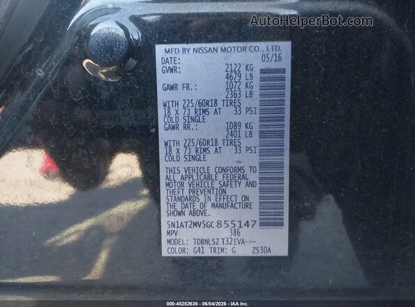 5N1AT2MV5GC855147 2016 NISSAN ROGUE Black Widok komory silnika