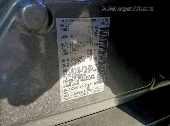 5N1AT2MV5GC919736 2016 NISSAN ROGUE Gray Vista de la etiqueta del VIN
