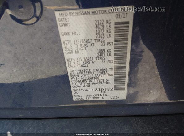 5N1AT2MV5HC810582 2017 NISSAN ROGUE Blue Widok komory silnika