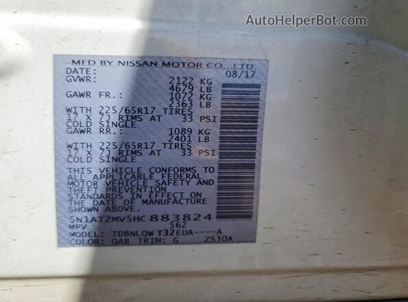 5N1AT2MV5HC883824 2017 NISSAN ROGUE White 